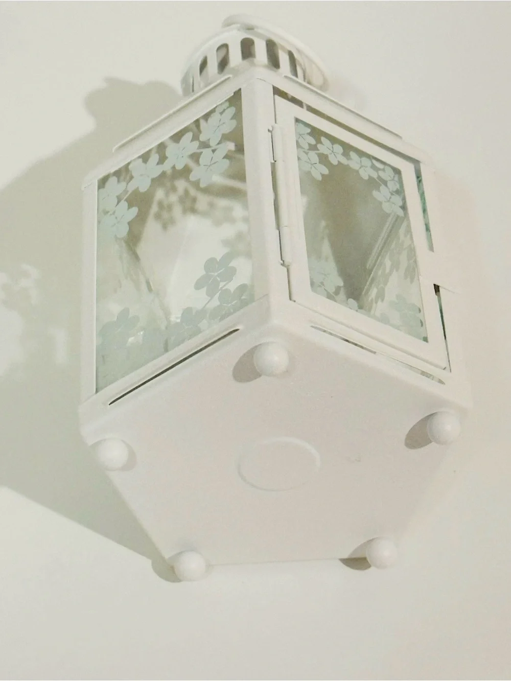 IKEA White Metal & Glass Hexagon Lantern Tealight Candle Holder